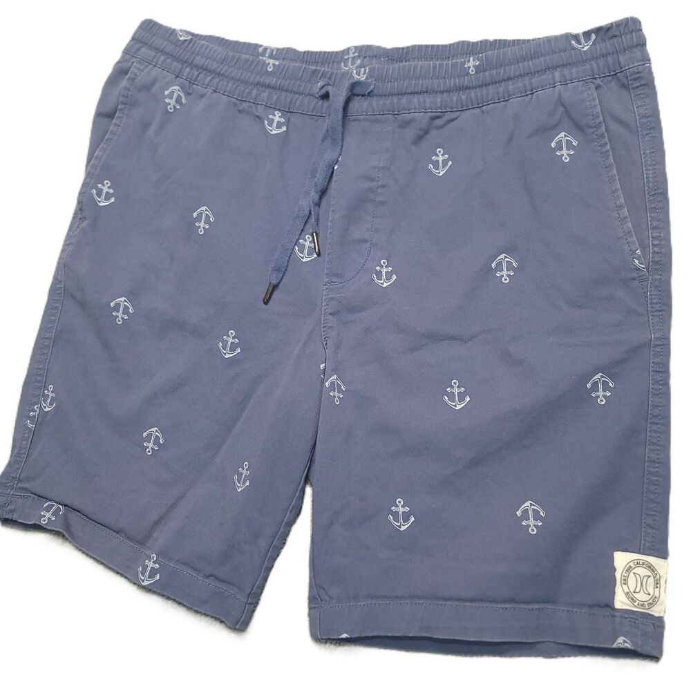 Hurley Drawstring Chino Shorts Mens M Stretch Blue Naitocal Anchors Print